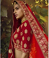 Red pure velvet Thread and zari work bridal heavy lehenga choli