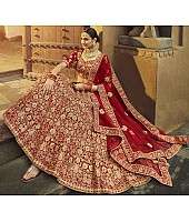 Red pure velvet Thread and zari work bridal heavy lehenga choli