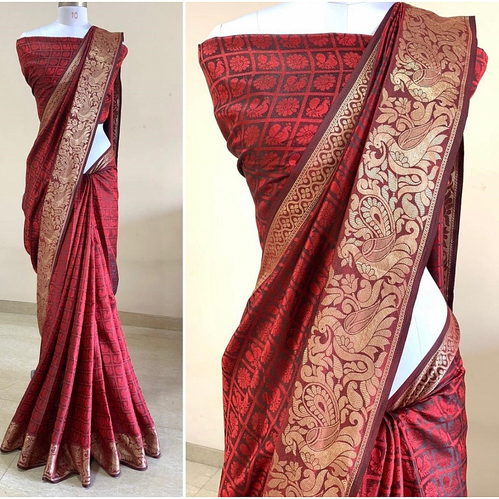 Red sana silk jacquard weaving work saree