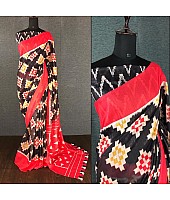 Red slub linen cotton digital printed work saree