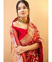 Red soft lichi silk jacquard weaving work wedding saree