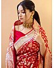 Red soft lichi silk jacquard weaving work wedding saree