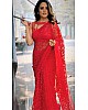 Red soft net heavy embroidered saree