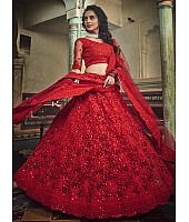 Red soft net sequence work bridal and party wear lehenga choli
