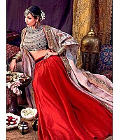 Red soft taffeta silk heavy embroidered lehenga with shrug