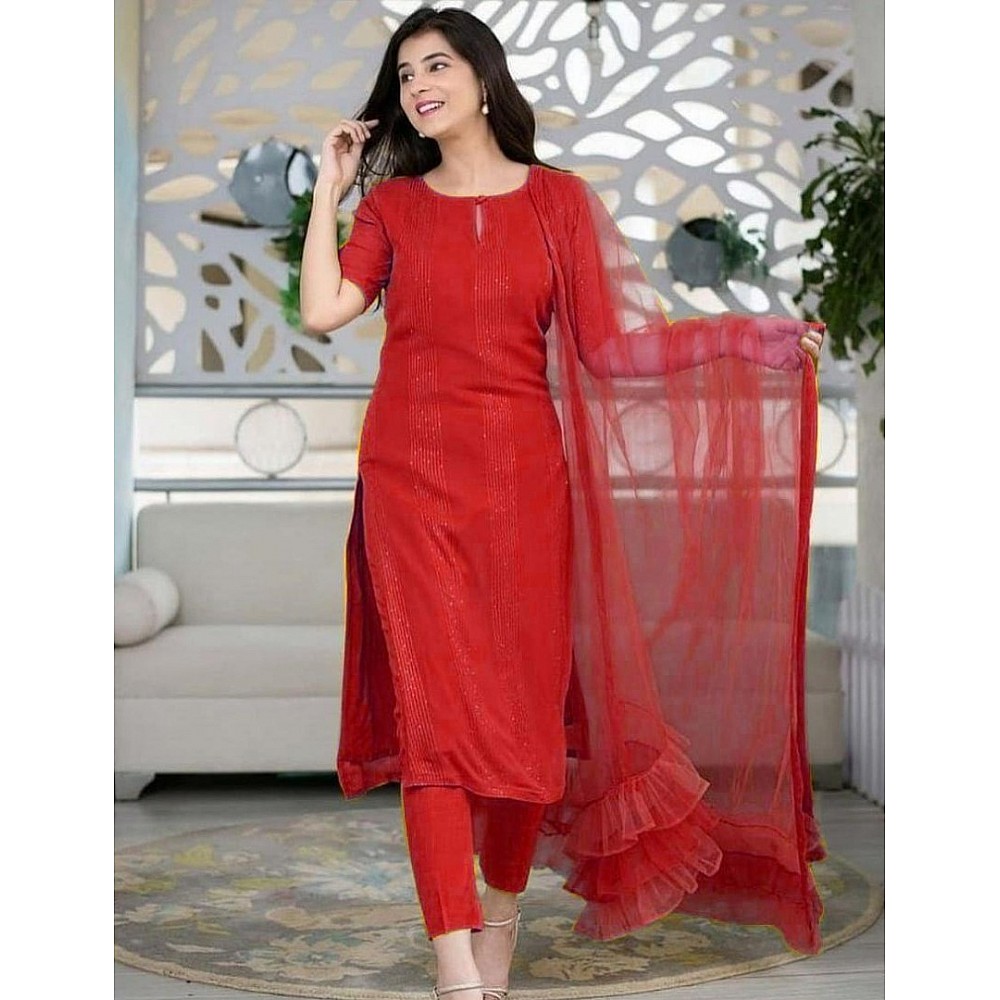 Red thread and sequence work salwar suit