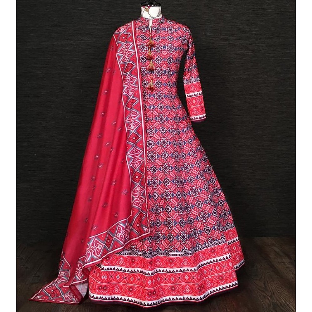 Red vaishali silk digital printed anarkali gown