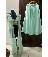 Sea green georgette embroidered indowestern plazzo suit