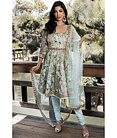 Sea green georgette embroidery sequence work salwar suit