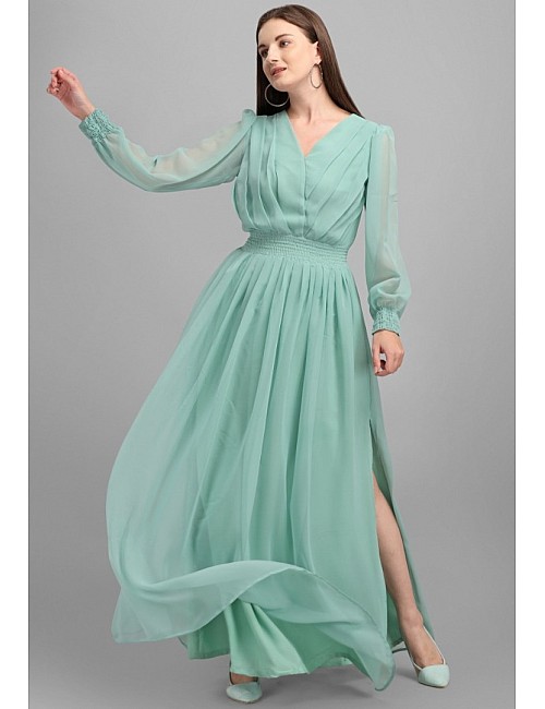 Sea green georgette plain gown