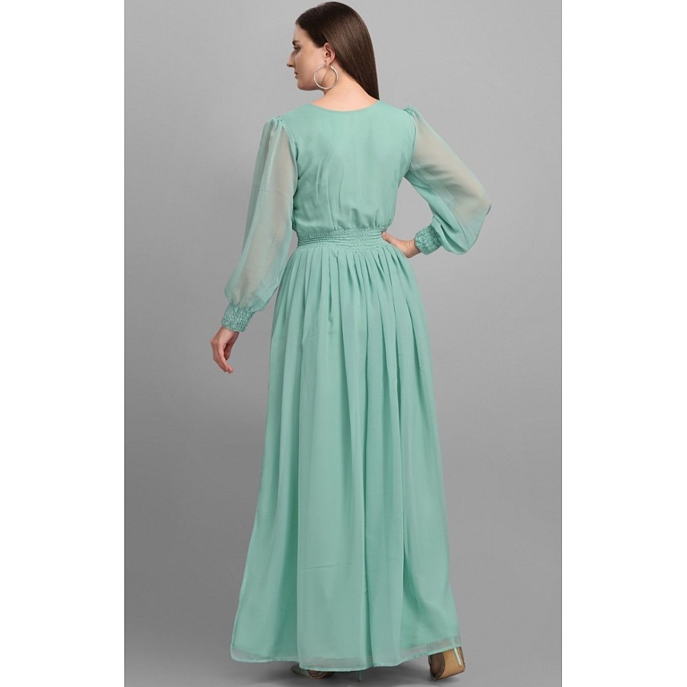 Sea green georgette plain gown