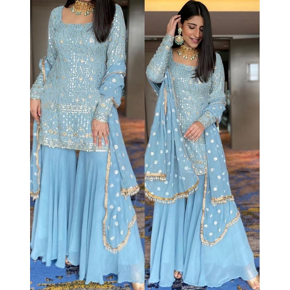 Sea green georgette sequence embroidered work salwar suit