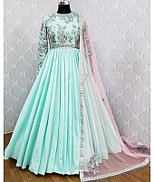 Sea green heavy georgette embroidered work ceremonial gown
