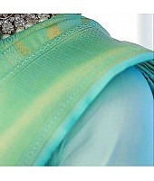 Sea green lichi silk jacquard weaving work wedding sare