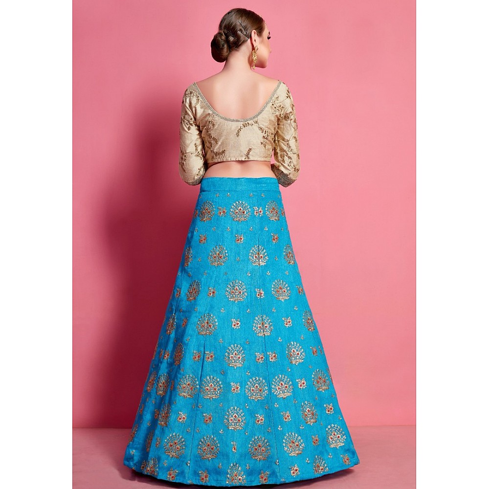 Sky blue art silk embroidered party wear lehenga choli