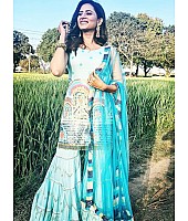 Sky blue georgette embroidered sharara salwar suit