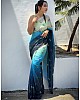 Sky blue georgette sequence digital printed work party wear saree 