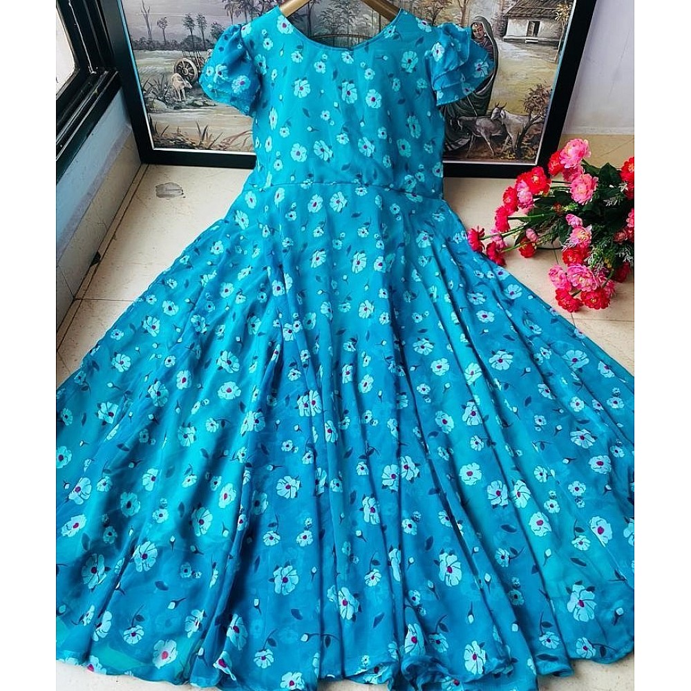 Sky blue heavy georgette digital flower printed gown