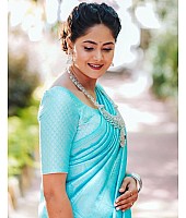 Saree : Sky blue kanchipuram silk jacquard weaving work wedding ...
