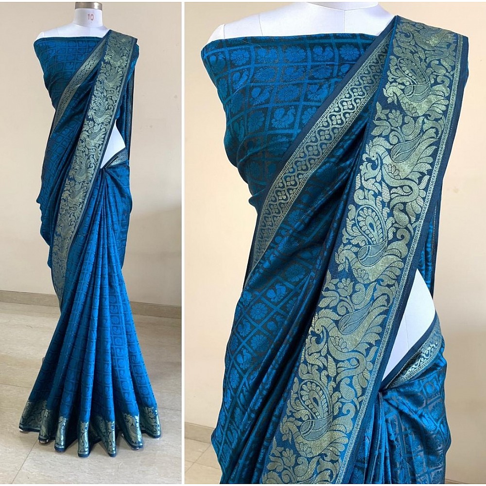 Sky blue sana silk jacquard weaving work saree