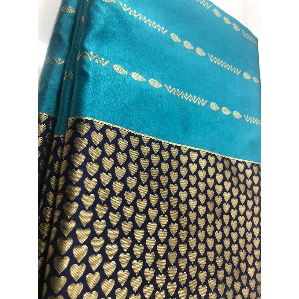 Sky blue soft lichi silk ceremonial saree