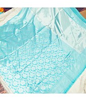 Sky blue soft lichi silk jacquard weaving work ceremonial saree