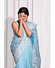 Sky blue soft organza thread and cutwork party wear saree