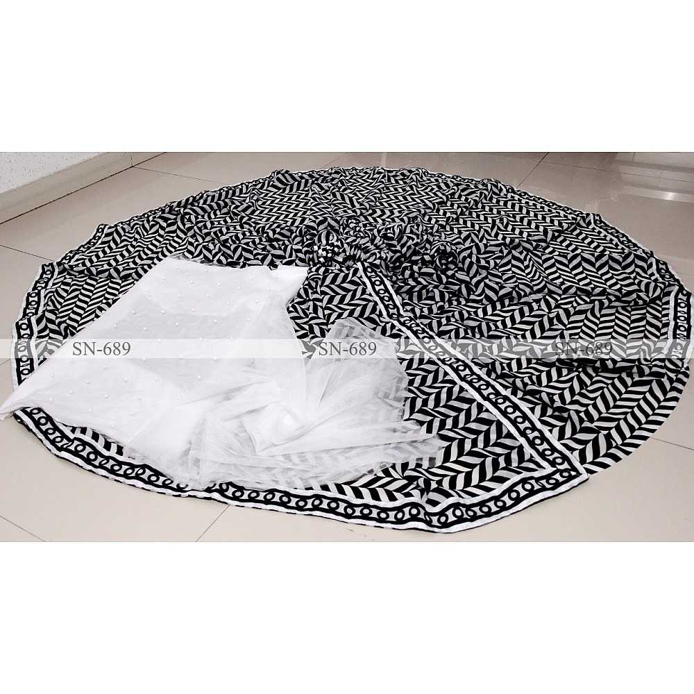 White and black georgette printed saree