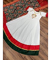 White club cotton anarkali gown with printed silk dupatta