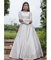 White cotton foil printed party wear anarkali gown