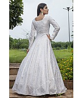 White cotton foil printed party wear anarkali gown