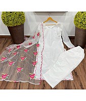 White cotton suit with embroidered dupatta