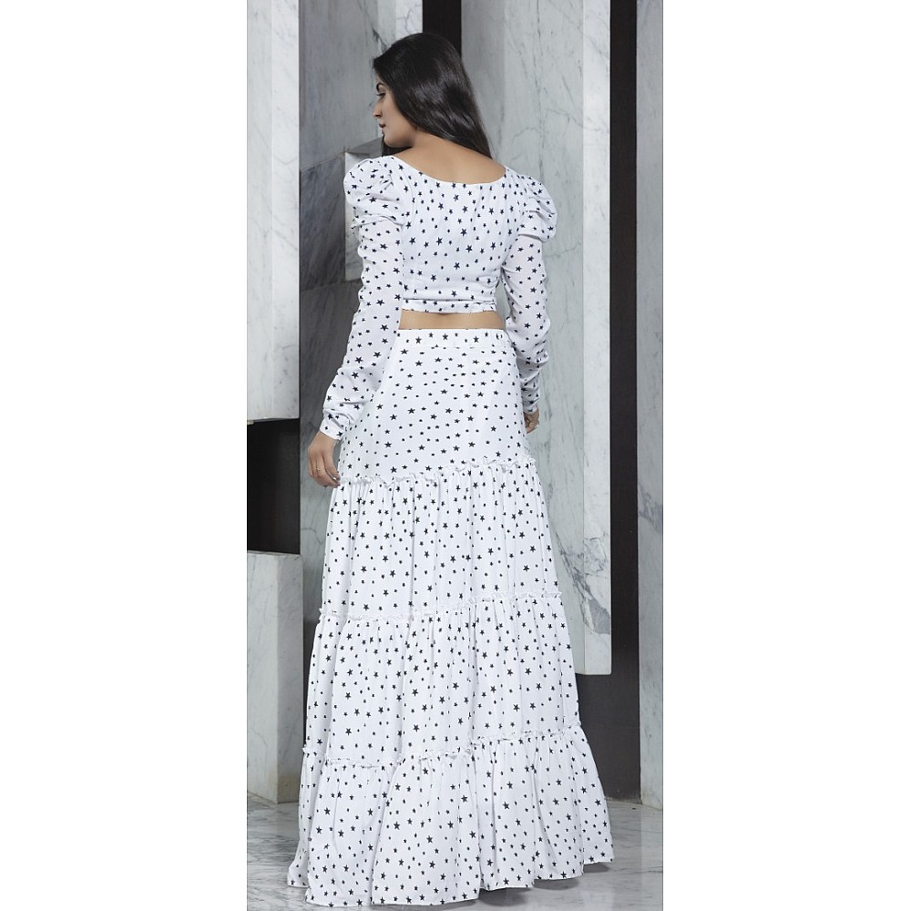 White crepe printed party wear crop top