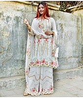 White georgette embroidered sequence work kurti with plazzo