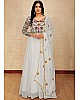 White georgette embroidered thread work party wear gown