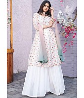 White georgette embroidered with sequence work suit with plazzo