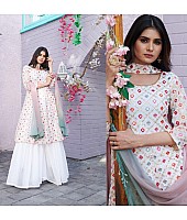 White georgette embroidered with sequence work suit with plazzo