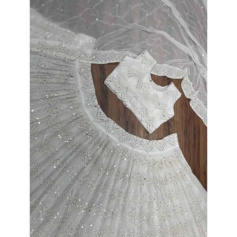 White georgette embroidered work lehenga choli