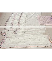 White georgette fancy thread and miror work ruffle saree