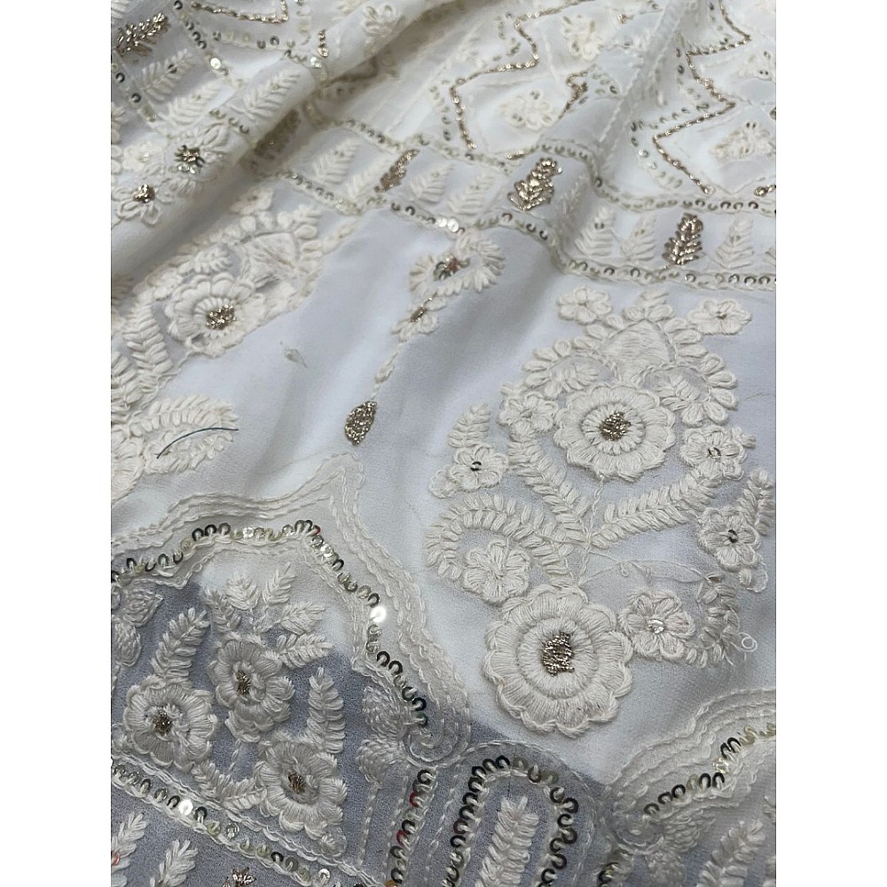 White georgette heavy embroidered wedding lehenga choli