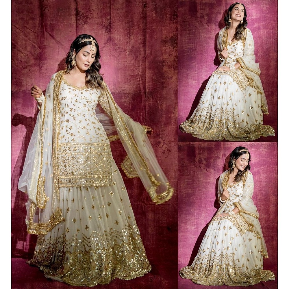 White georgette heavy sequence embroidered lehenga choli