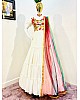 White georgette multi thread embroidered ruffle flair gown