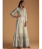 White heavy maslin cotton printed gown