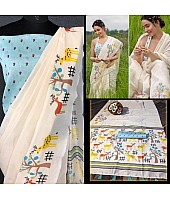 White imported cotton digital printed work saree
