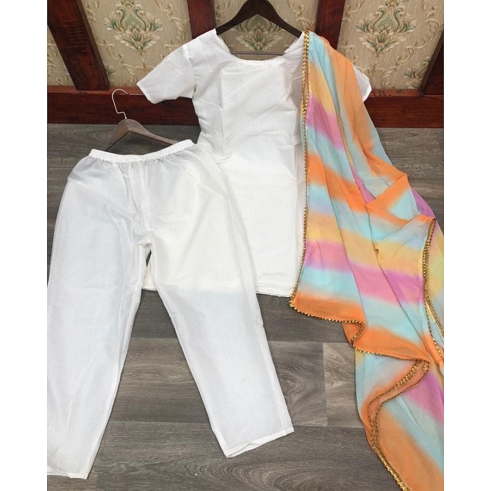 White indo cotton gown with multicolor dupatta