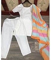 White indo cotton gown with multicolor dupatta