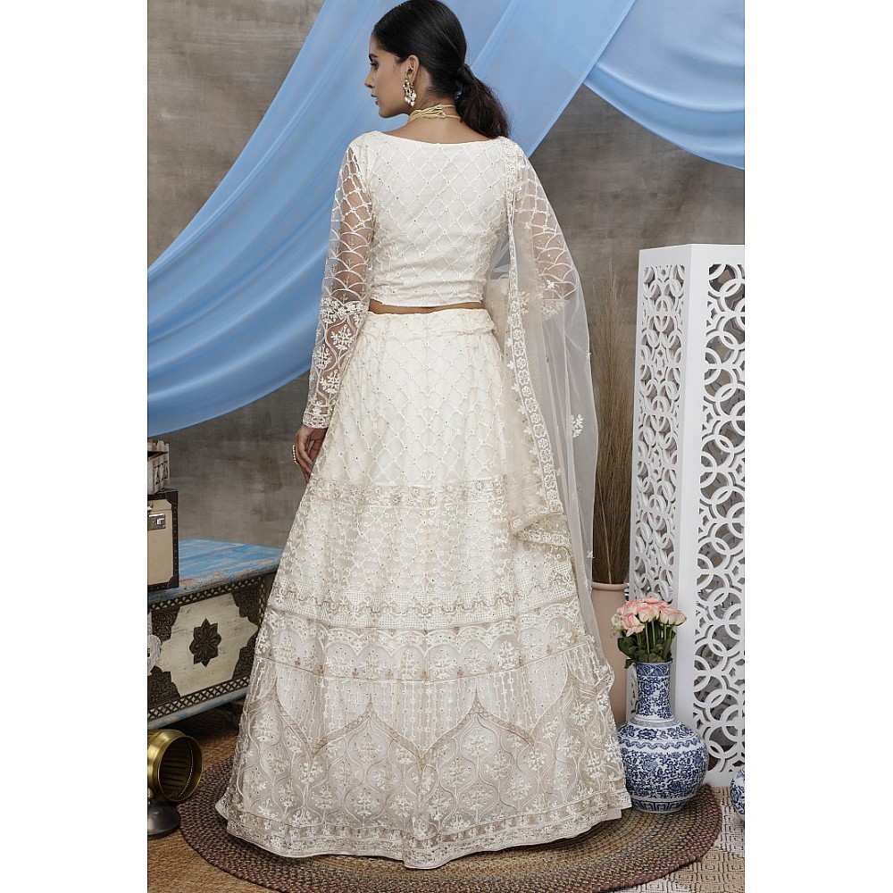 white net heavy embroidered wedding lehenga choli