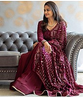 Wine georgette heavy sequence embroidered work anarkali gown with bottom