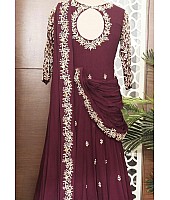 Wine heavy georgette zari embroidered party wear gown