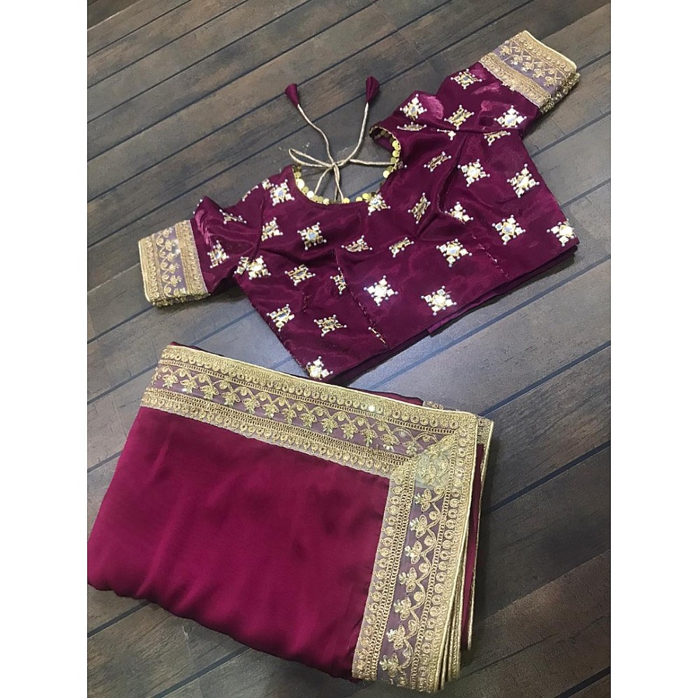 Wine heavy rangoli silk embroidered wedding saree